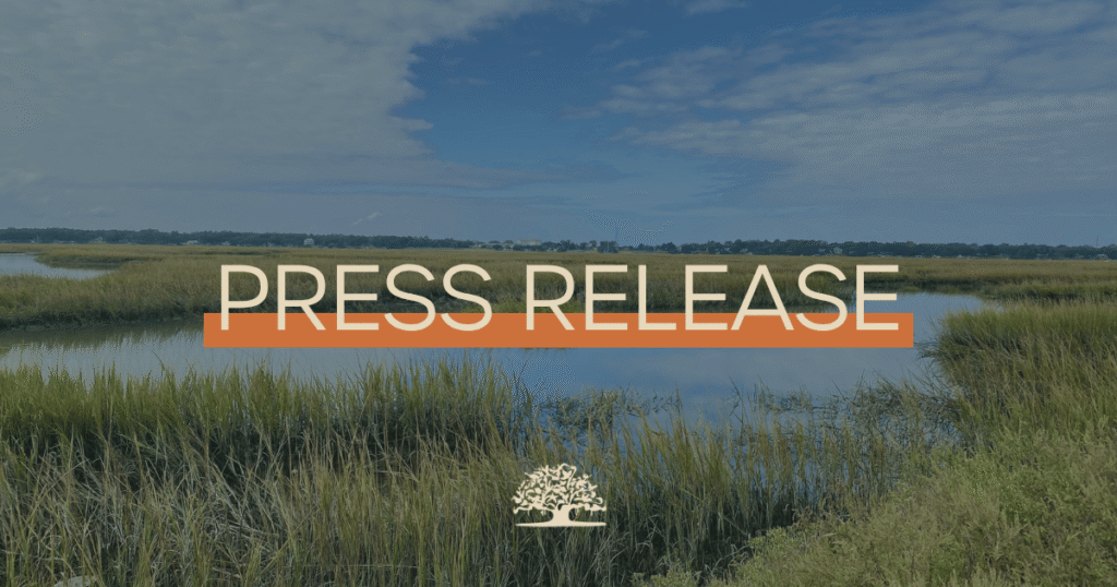 PRESS RELEASE over a coastal landscape with the Coastal Conservation League logo at the bottom
