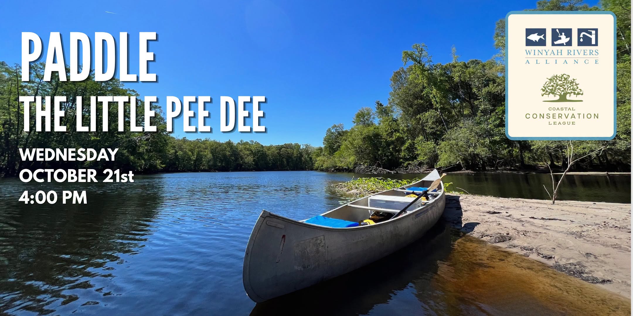 Paddle the Little Pee Dee River with a person kayaking on the Pee Dee River in the background.